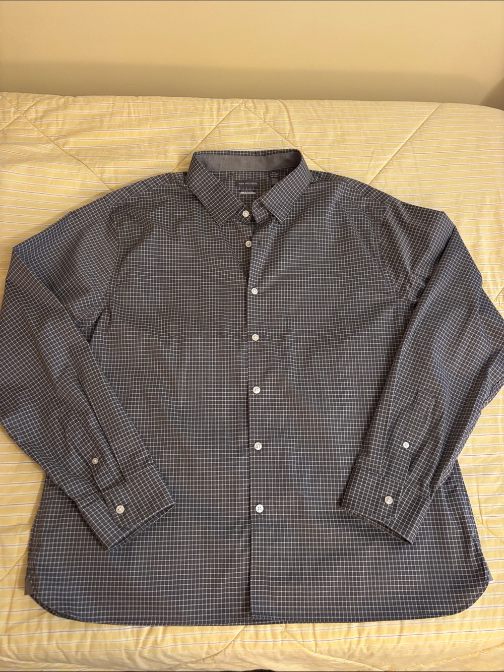 Van Heusen Men's Slim-fit, XXL Blue & White Micro-Check Dress Shirt, Never Tuck